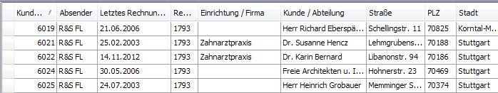 3. Listenansicht verfügbarer Datensätze
